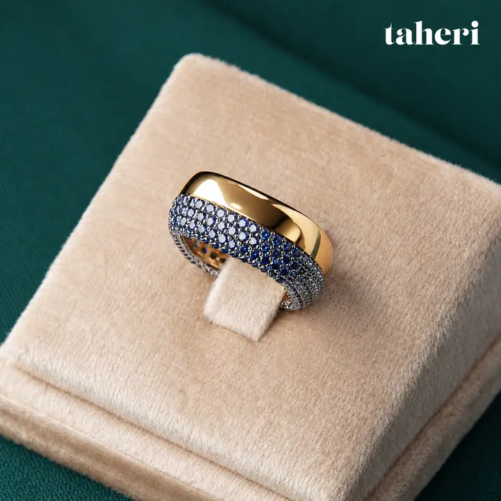 Blue Pavé Half-and-Half Band Ring by TAHERI, view 3