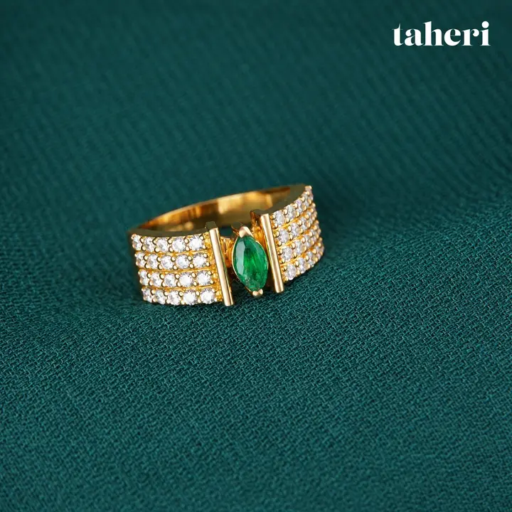 Marquise Emerald Pavé Band Ring by TAHERI, view 2