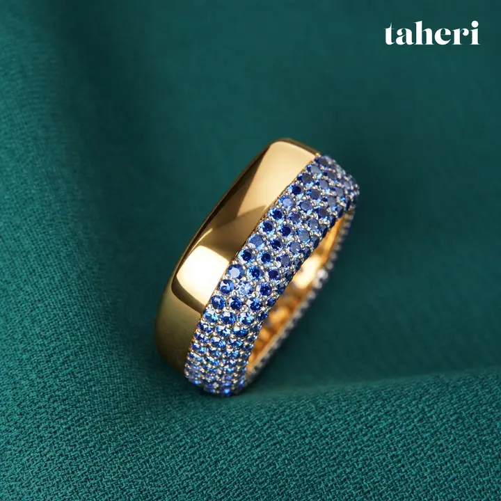Blue Pavé Half-and-Half Band Ring by TAHERI, view 4