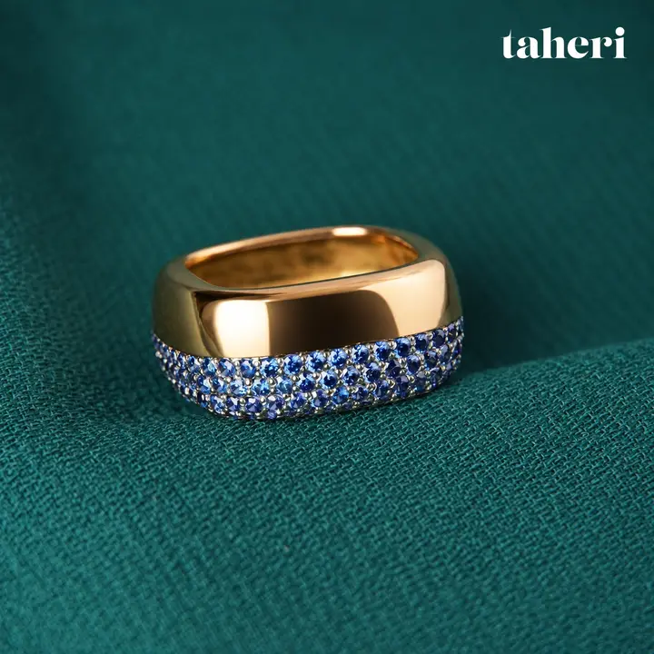 Blue Pavé Half-and-Half Band Ring by TAHERI
