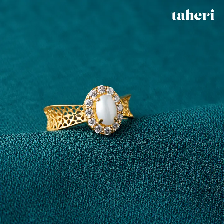 Pearl Oval Halo Ring by TAHERI