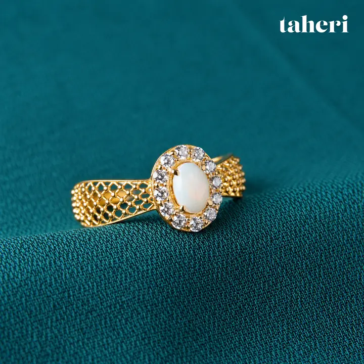 Opal Oval Halo Mesh Ring by TAHERI