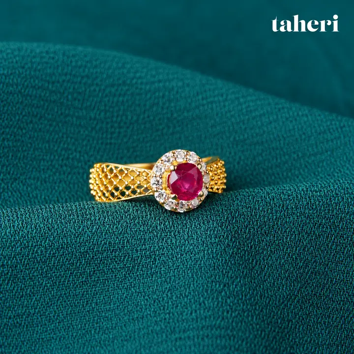 Ruby Oval Halo Mesh Ring by TAHERI