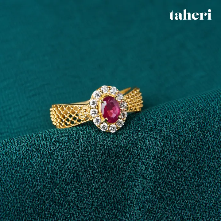 Ruby Oval Halo Mesh Ring II by TAHERI