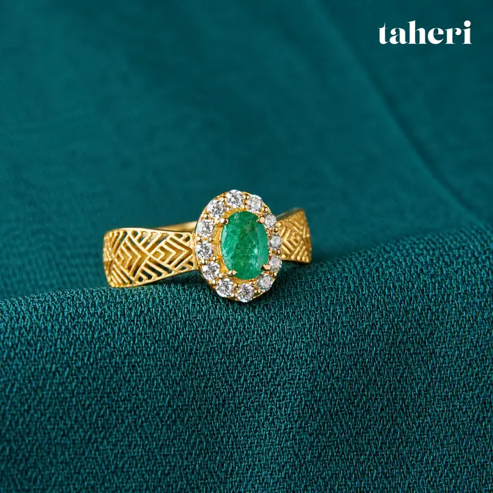 Emerald Oval Halo Chevron Ring by TAHERI