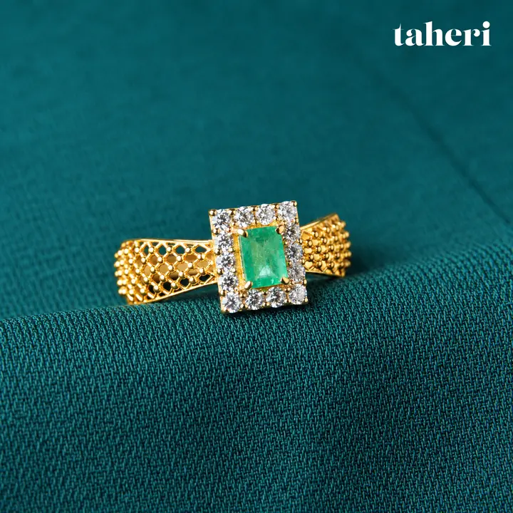 Emerald Square Halo Mesh Ring by TAHERI