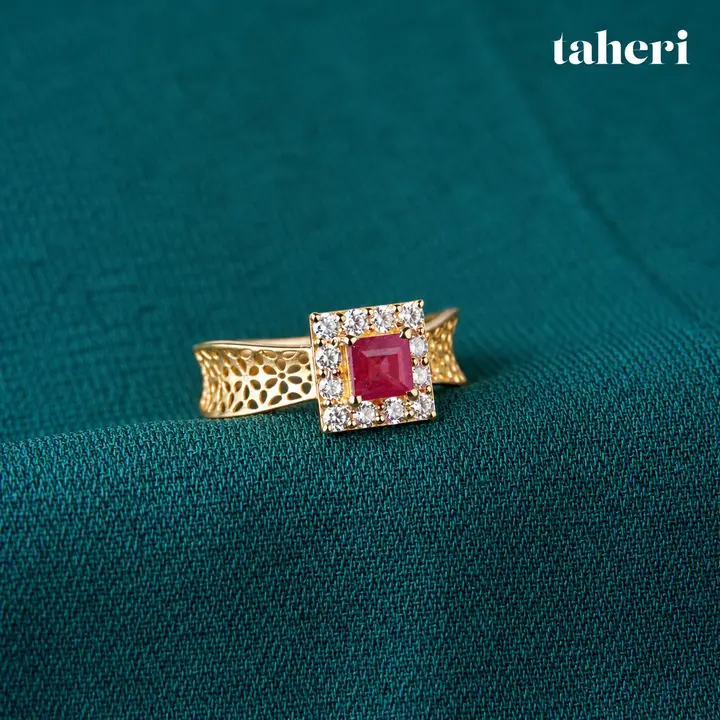 Ruby Square Halo Mesh Ring by TAHERI