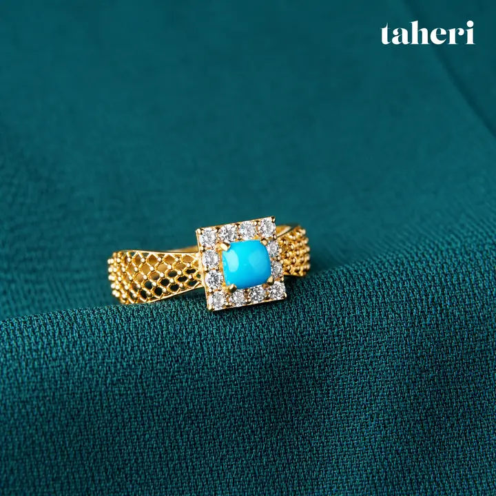 Turquoise Square Halo Mesh Ring by TAHERI