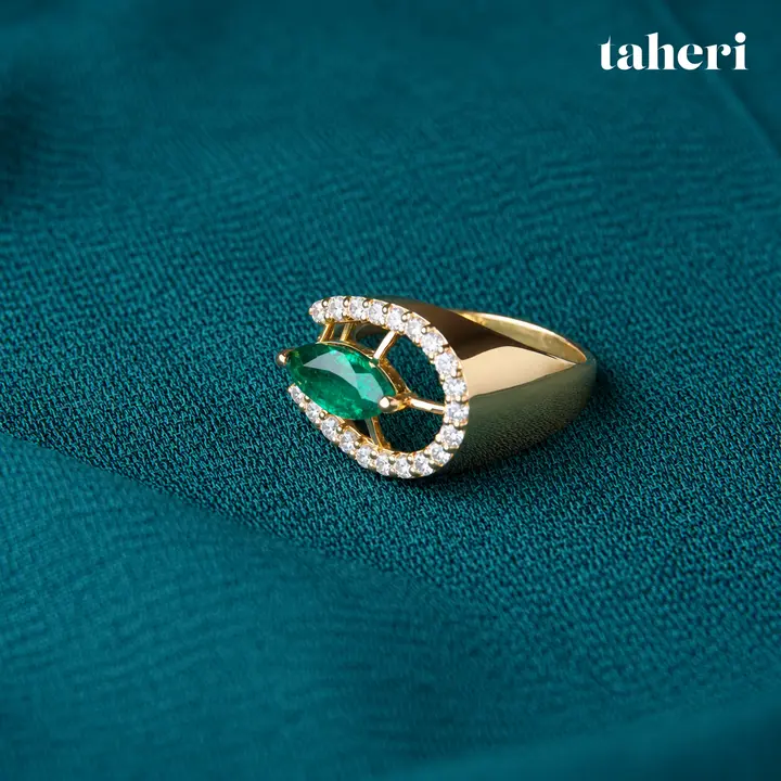 Marquise Emerald Horseshoe Ring by TAHERI, view 3