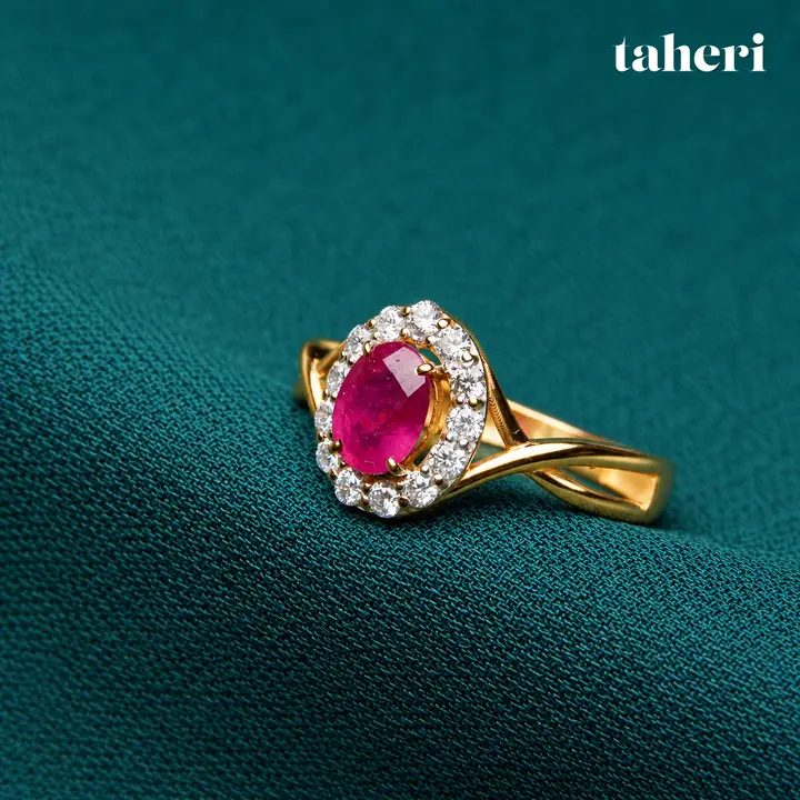Ruby Oval Halo Crossover Ring by TAHERI