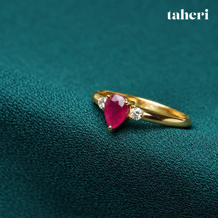 Ruby Pear Three-Stone Ring by TAHERI