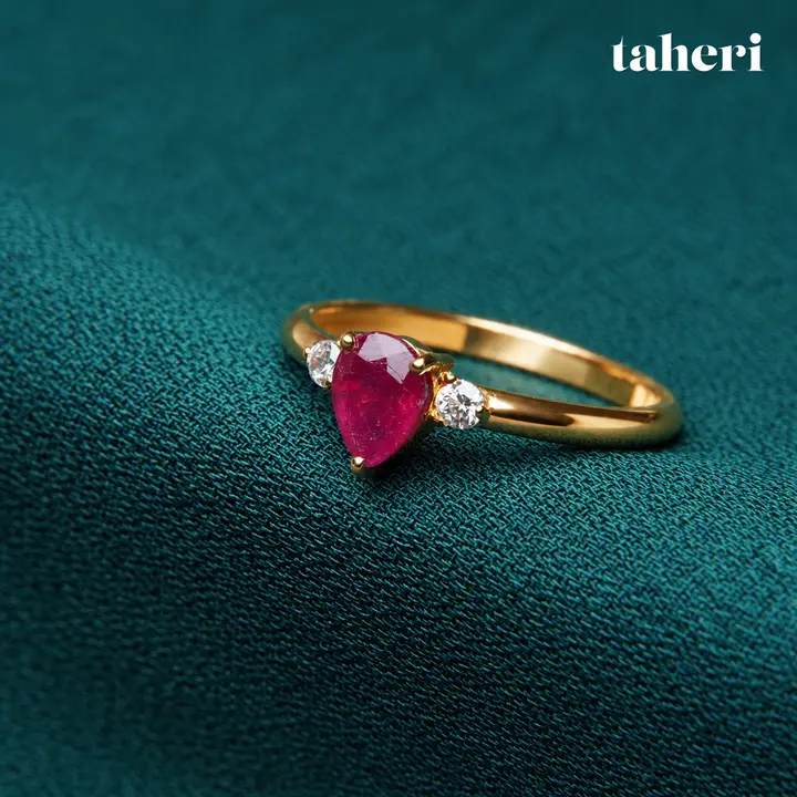 Ruby Pear Three-Stone Ring by TAHERI, view 2