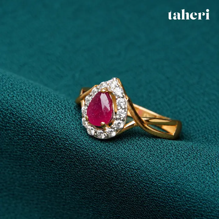 Ruby Pear Halo Ring by TAHERI