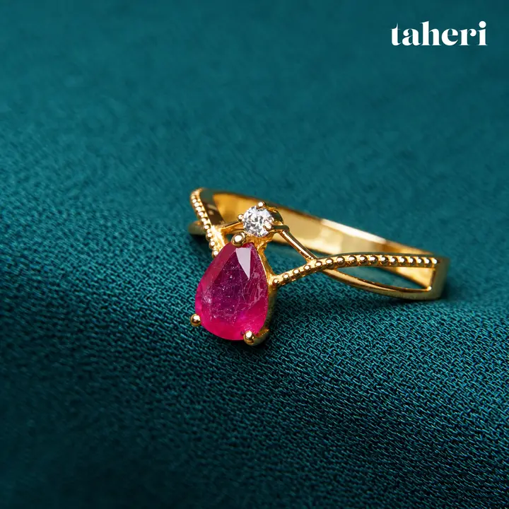 Ruby Pear Beaded Chevron Ring by TAHERI