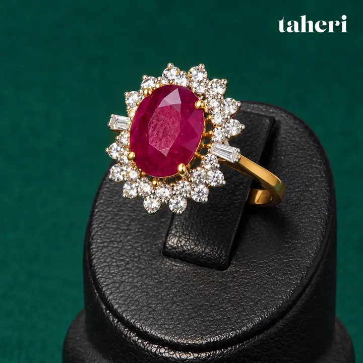 Oval Ruby Double-Halo Ring by TAHERI, view 2