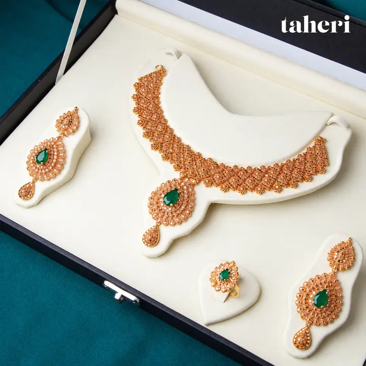 Emerald Filigree Bib Set by TAHERI, view 2