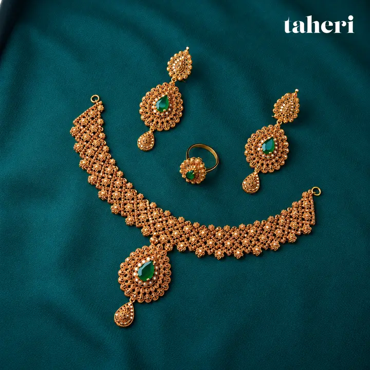 Emerald Filigree Bib Set by TAHERI, view 3