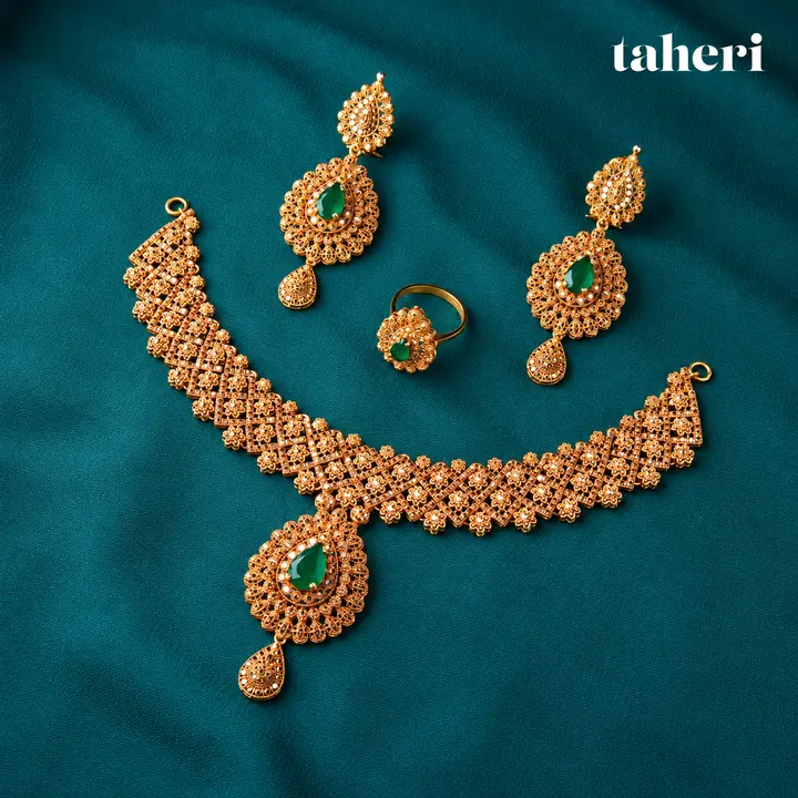 Emerald Filigree Bib Set by TAHERI, view 4