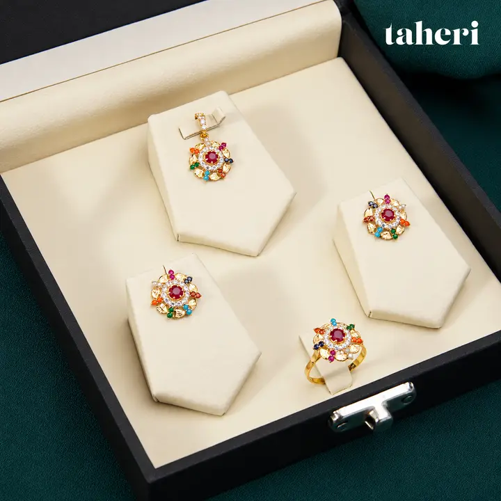 Navratan Halo Locket Set by TAHERI
