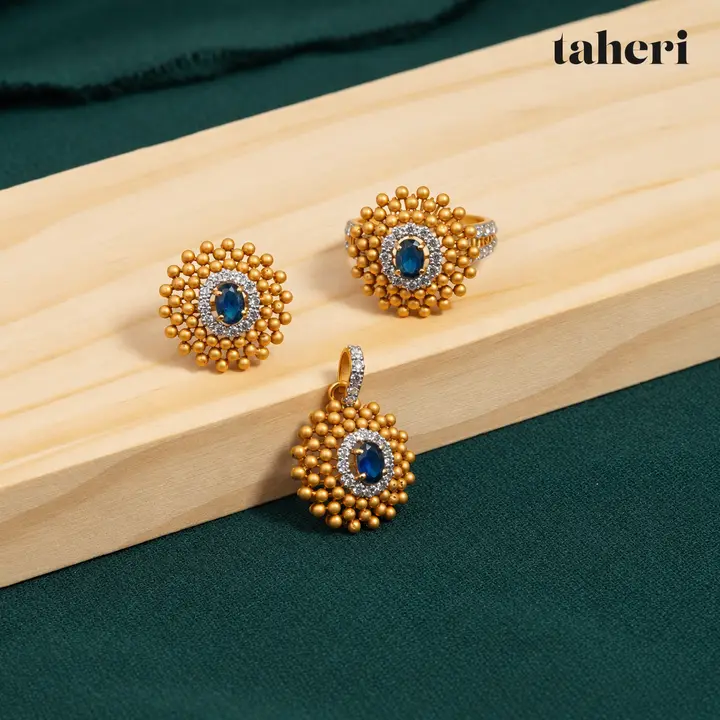 Sapphire Bead Burst Locket Set by TAHERI
