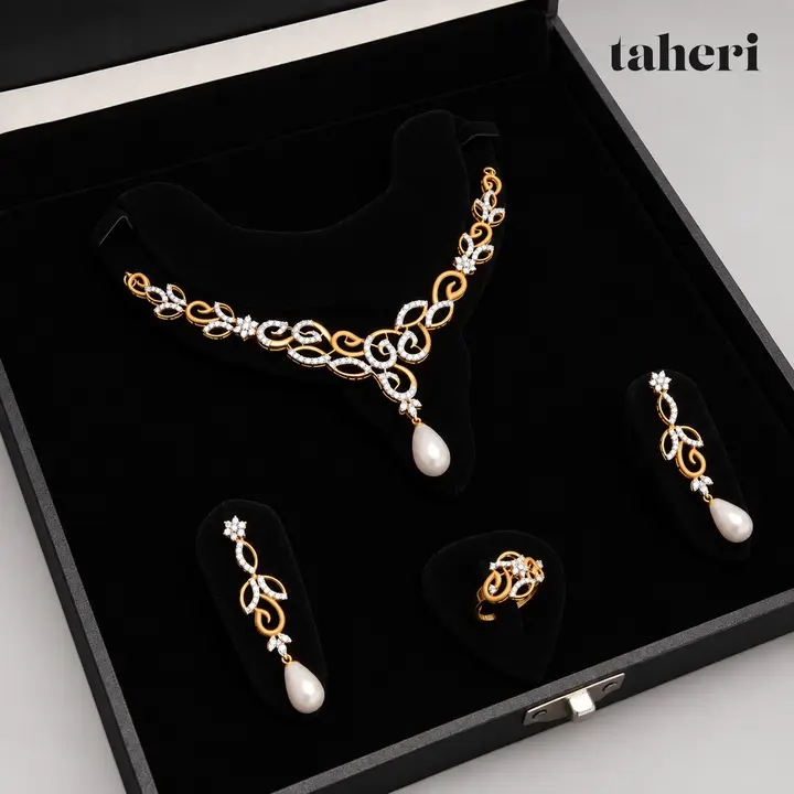 Two-Tone Leaf Scroll Pearl Set by TAHERI