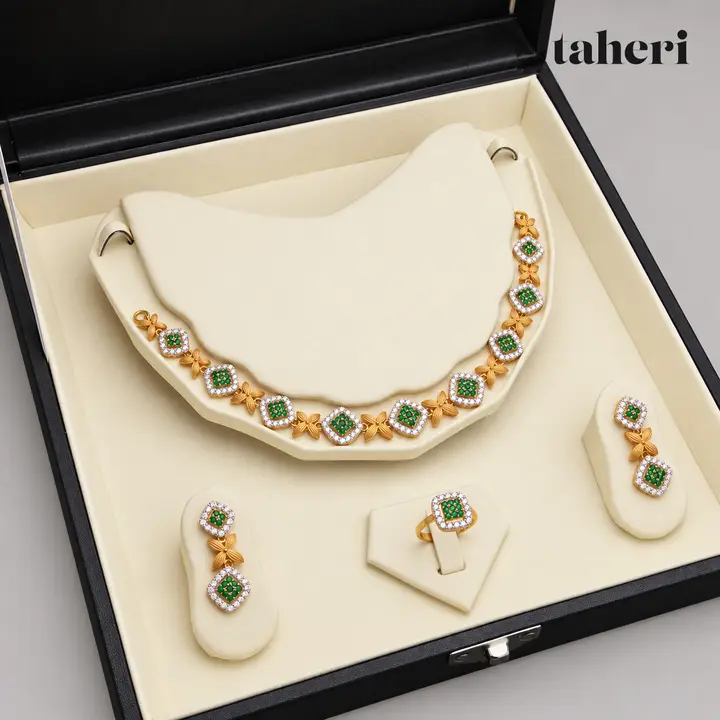 Emerald Square Halo Flower Set by TAHERI