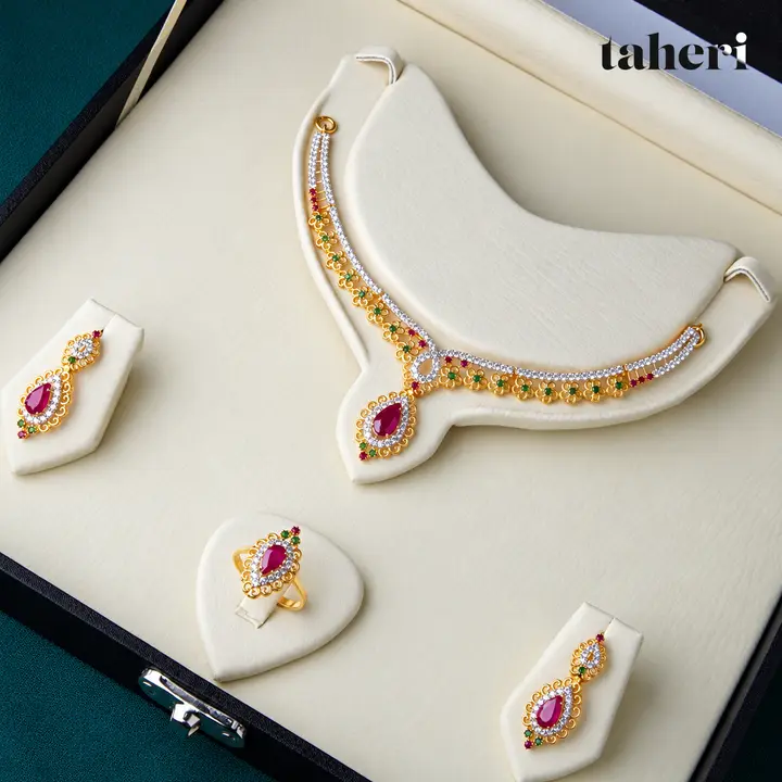 Ruby Pear Pavé Necklace Set by TAHERI, view 2