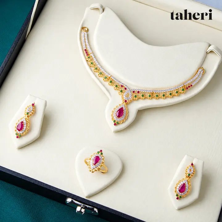 Ruby Pear Pavé Necklace Set by TAHERI, view 3