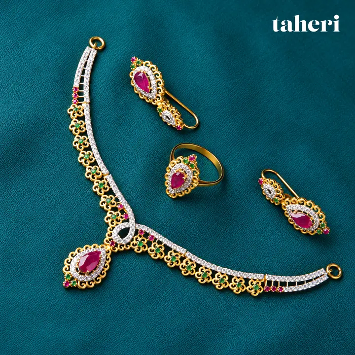 Ruby Pear Pavé Necklace Set by TAHERI