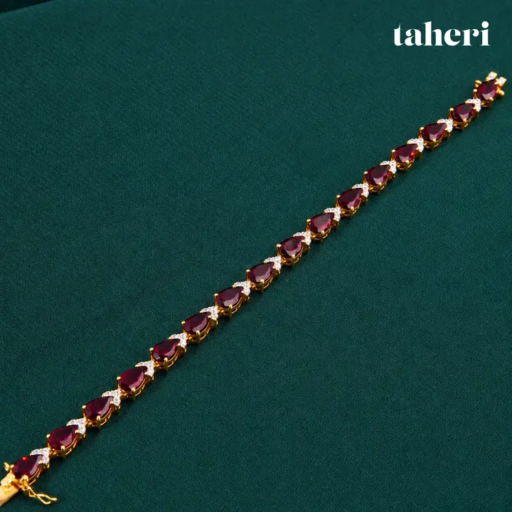 Natural Garnet Pear Line Bracelet by TAHERI