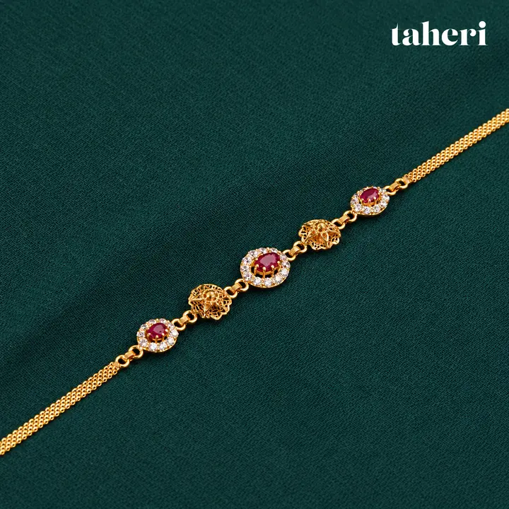 Ruby Oval Halo Filigree Bracelet by TAHERI
