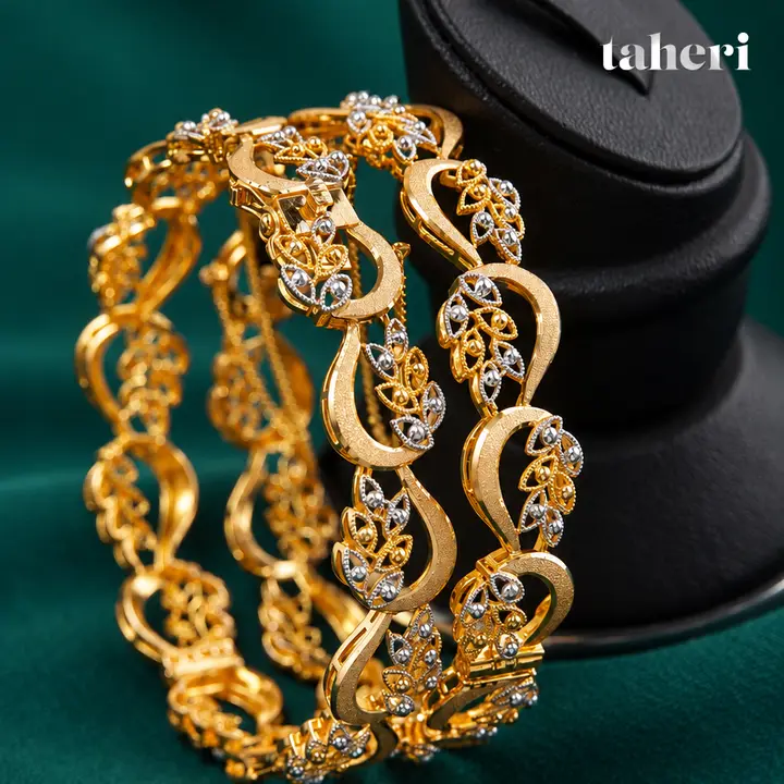 Two-Tone Paisley Leaf Kara Pair by TAHERI, view 2