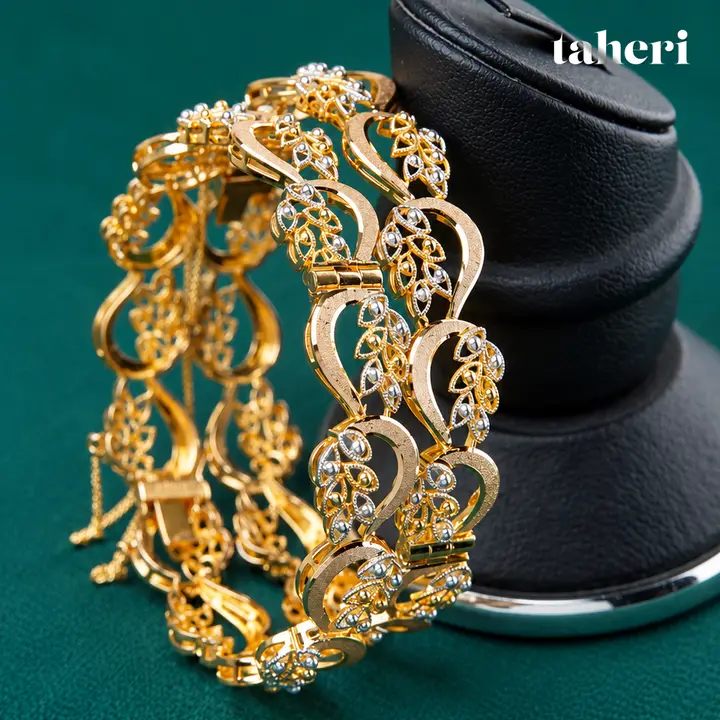 Two-Tone Paisley Leaf Kara Pair by TAHERI, view 4
