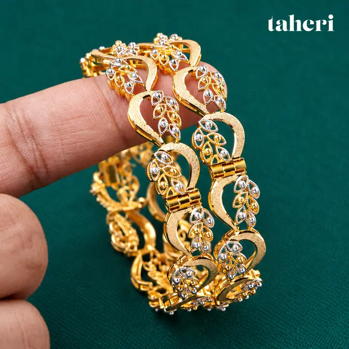 Two-Tone Paisley Leaf Kara Pair by TAHERI, view 6