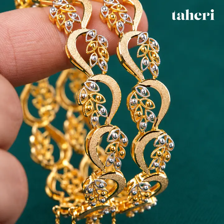 Two-Tone Paisley Leaf Kara Pair by TAHERI, view 7