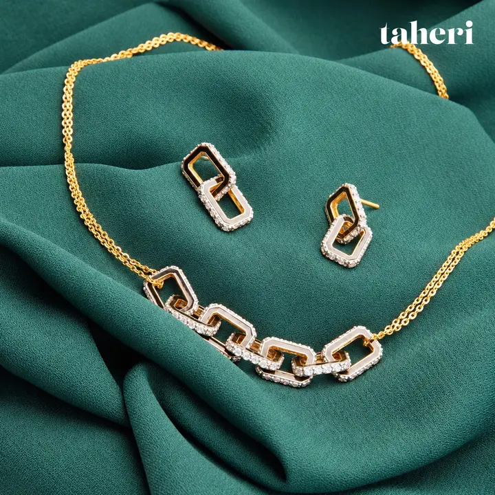 Pavé Link Necklace and Earrings by TAHERI, view 2