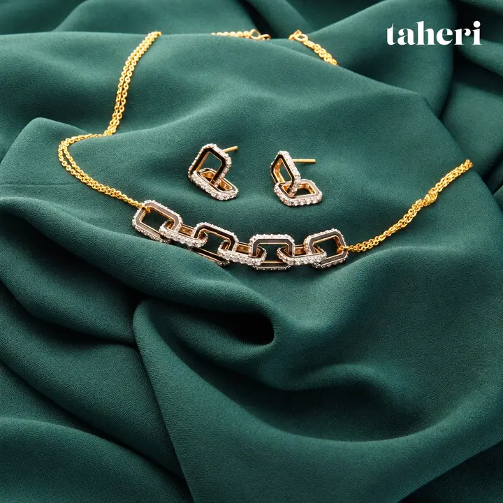 Pavé Link Necklace and Earrings by TAHERI, view 3