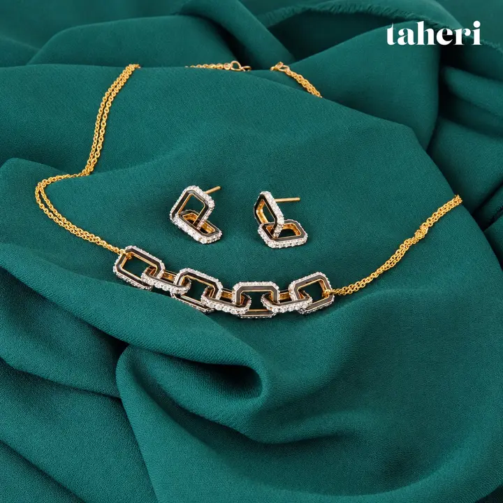Pavé Link Necklace and Earrings by TAHERI, view 4