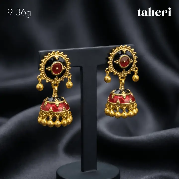 21k Yellow Gold Jhumki with Colored Stones design 25 by TAHERI