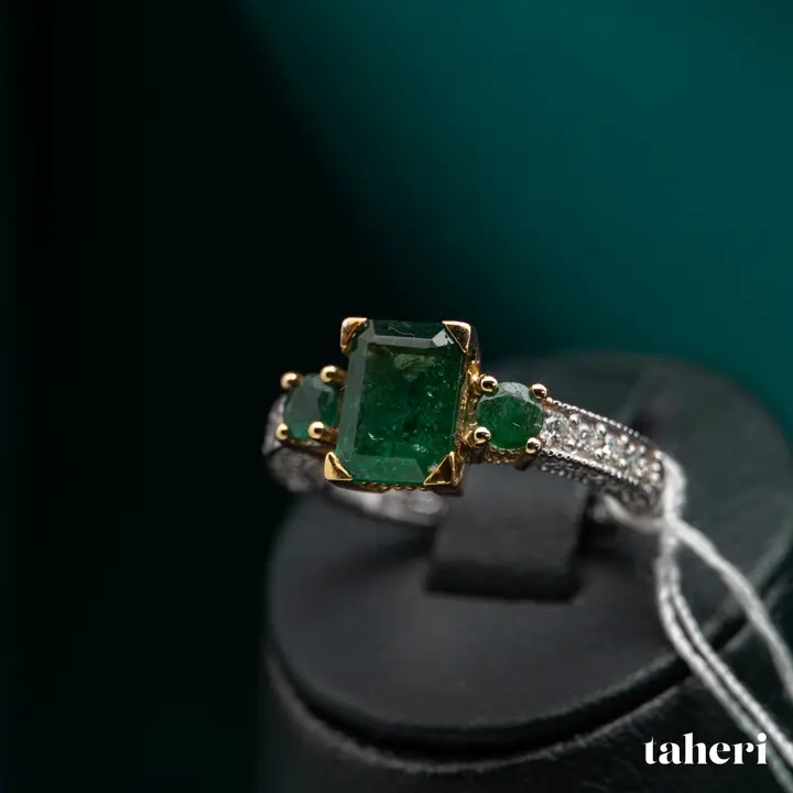 Two-Tone Diamond Ring with Colored Stones design 76 by TAHERI
