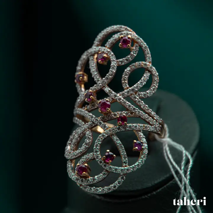 Two-Tone Diamond Ring with Colored Stones design 81 by TAHERI