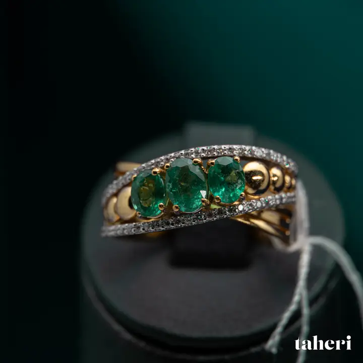Two-Tone Diamond Ring with Colored Stones design 82 by TAHERI