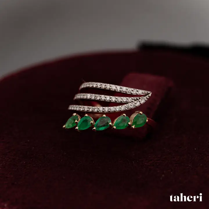 Two-Tone Diamond Ring with Colored Stones design 129 by TAHERI