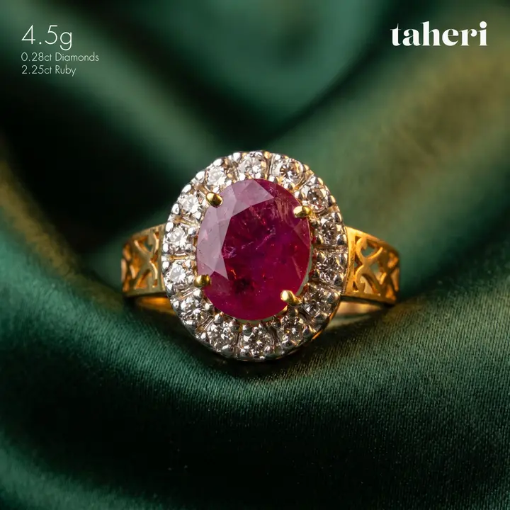 Two-Tone Diamond Ring with Colored Stones design 211 by TAHERI