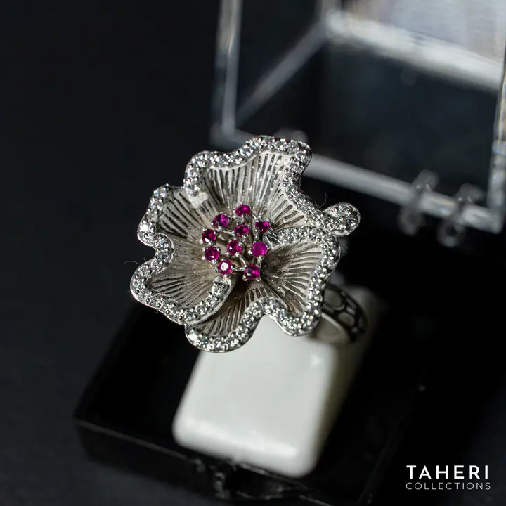 21k White Gold Ring with Ruby design 12 by TAHERI