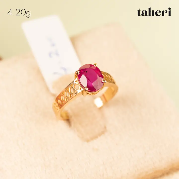 21k Yellow Gold Ring with Ruby design 31 by TAHERI