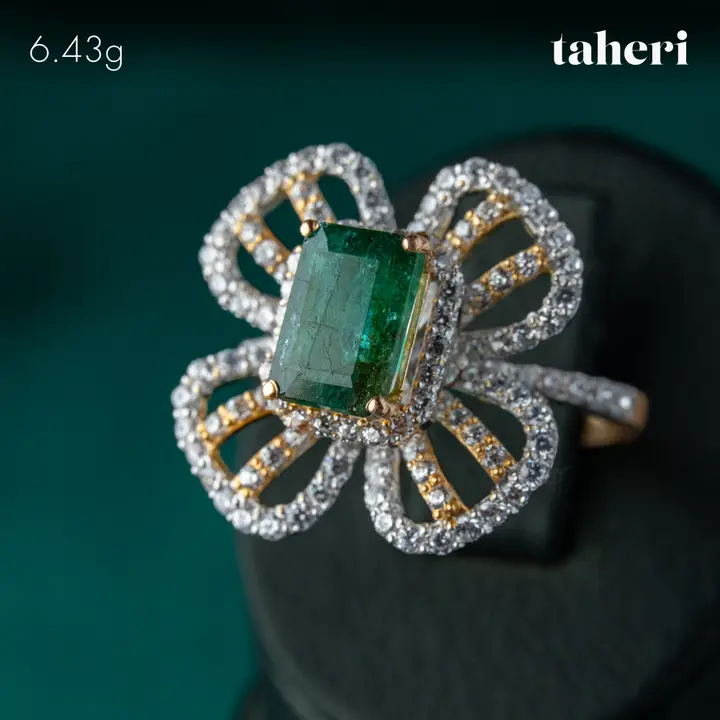 21k Yellow Gold Ring with Emerald design 52 by TAHERI