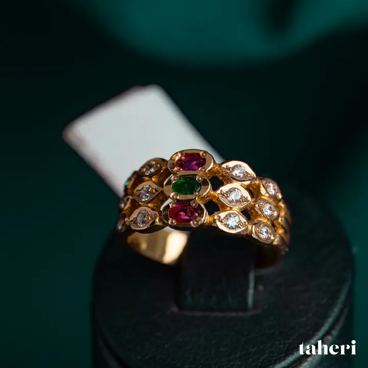 Yellow Gold Ring with Colored Stones design 70 by TAHERI
