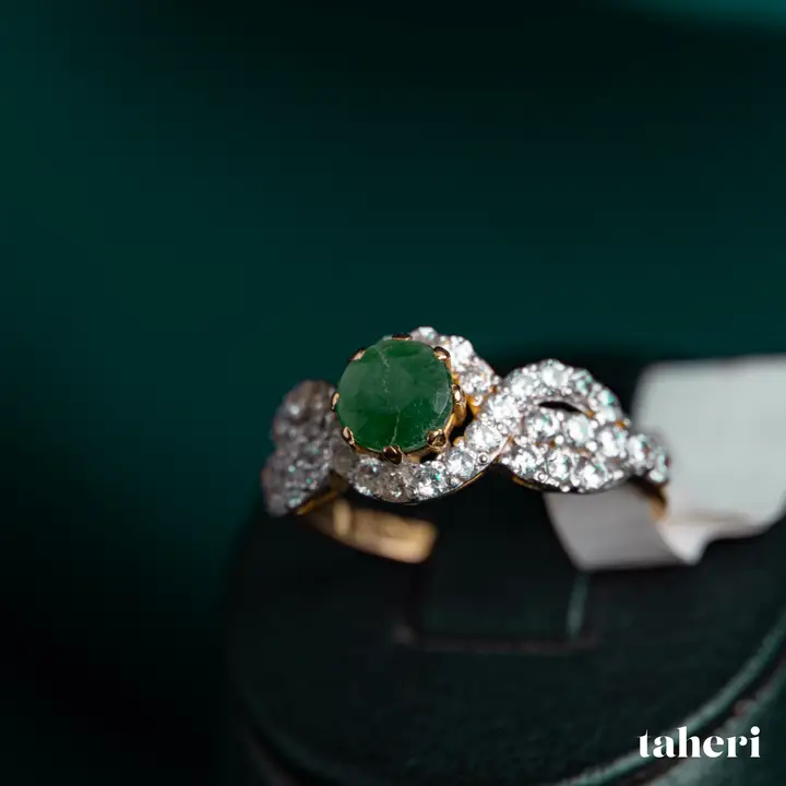 Two-Tone Ring with Emerald design 154 by TAHERI