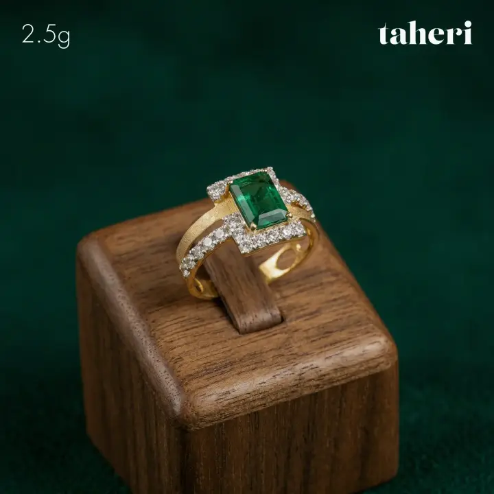 Yellow Gold Ring with Emerald design 289 by TAHERI
